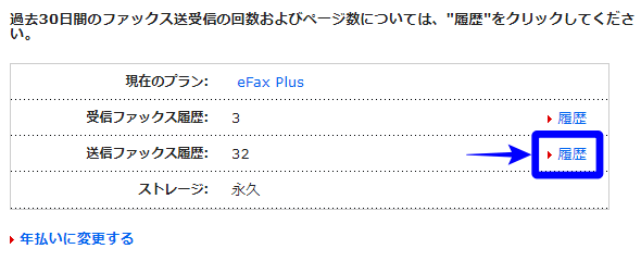 eFax 送信ファックス履歴